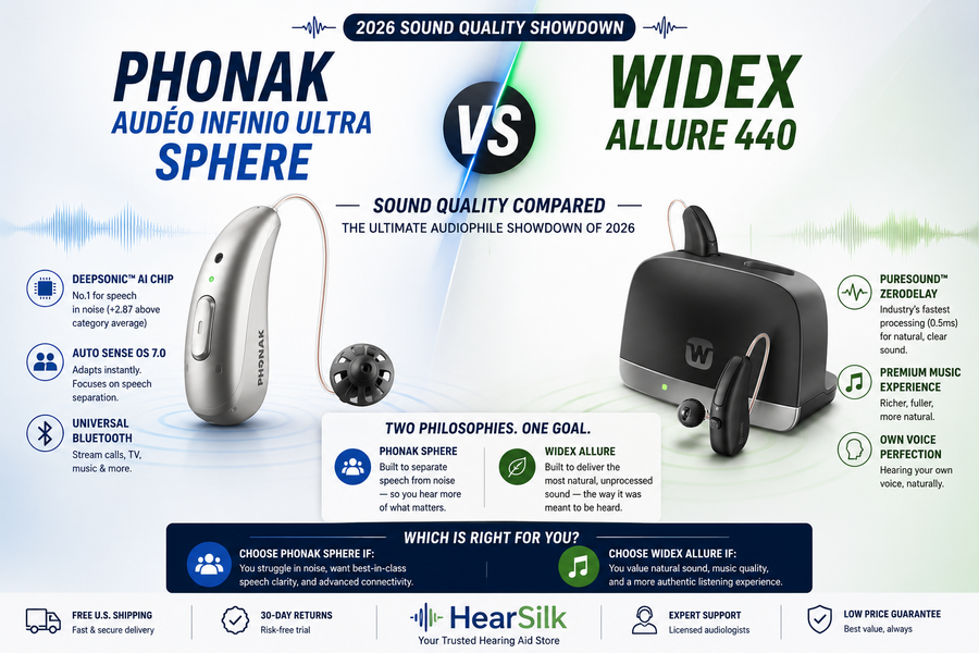 Phonak Audéo Infinio Sphere vs Widex Allure: Sound Quality Compared (2026)